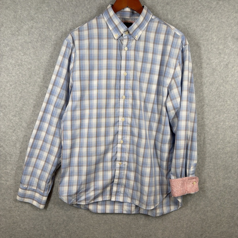 Jos A Bank Reserve Tailored Fit Cotton Blue Plaid Large Button Down Shirt